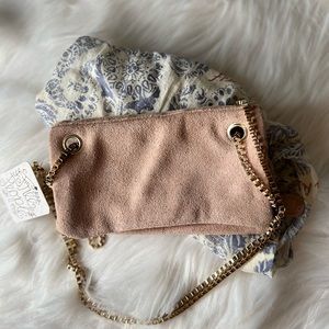 Free people pink rose zipper pocket crossbody suede bag